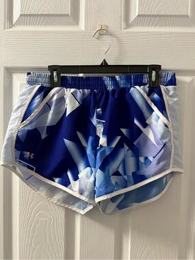 Under Armour Brief Lined Athletic Running Shorts Blue Geometric Size Medium